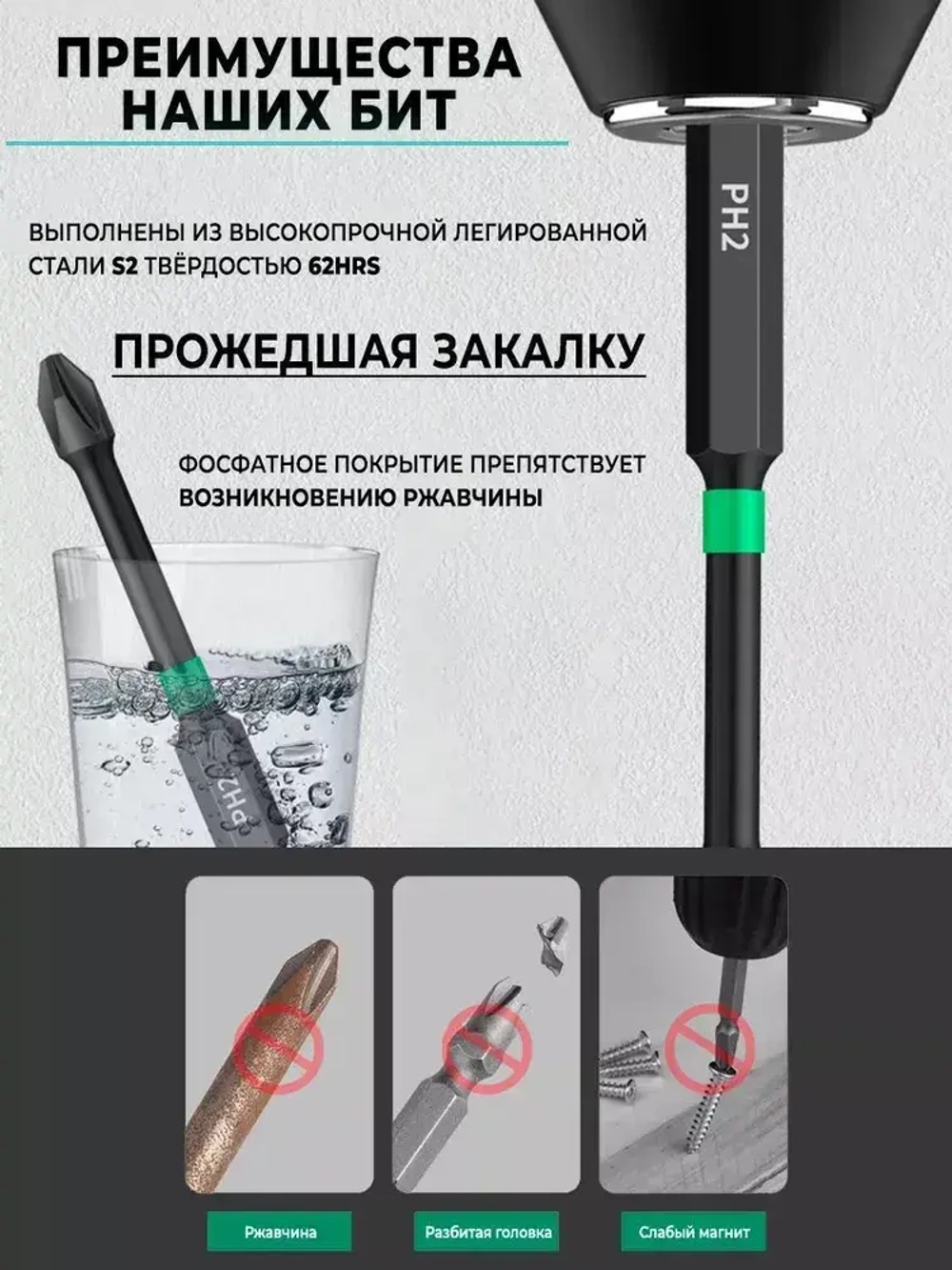 Биты магнитные, Усиленные для шуруповерта, отвертки и дрели, Торсионные, ударные, Набор из 5 шт