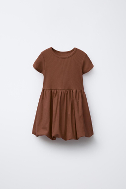 ZARA ПЛАТЬЕ ИЗ КОНТРАСТНОЙ ТКАНИ, ШОКОЛАДНЫЙ