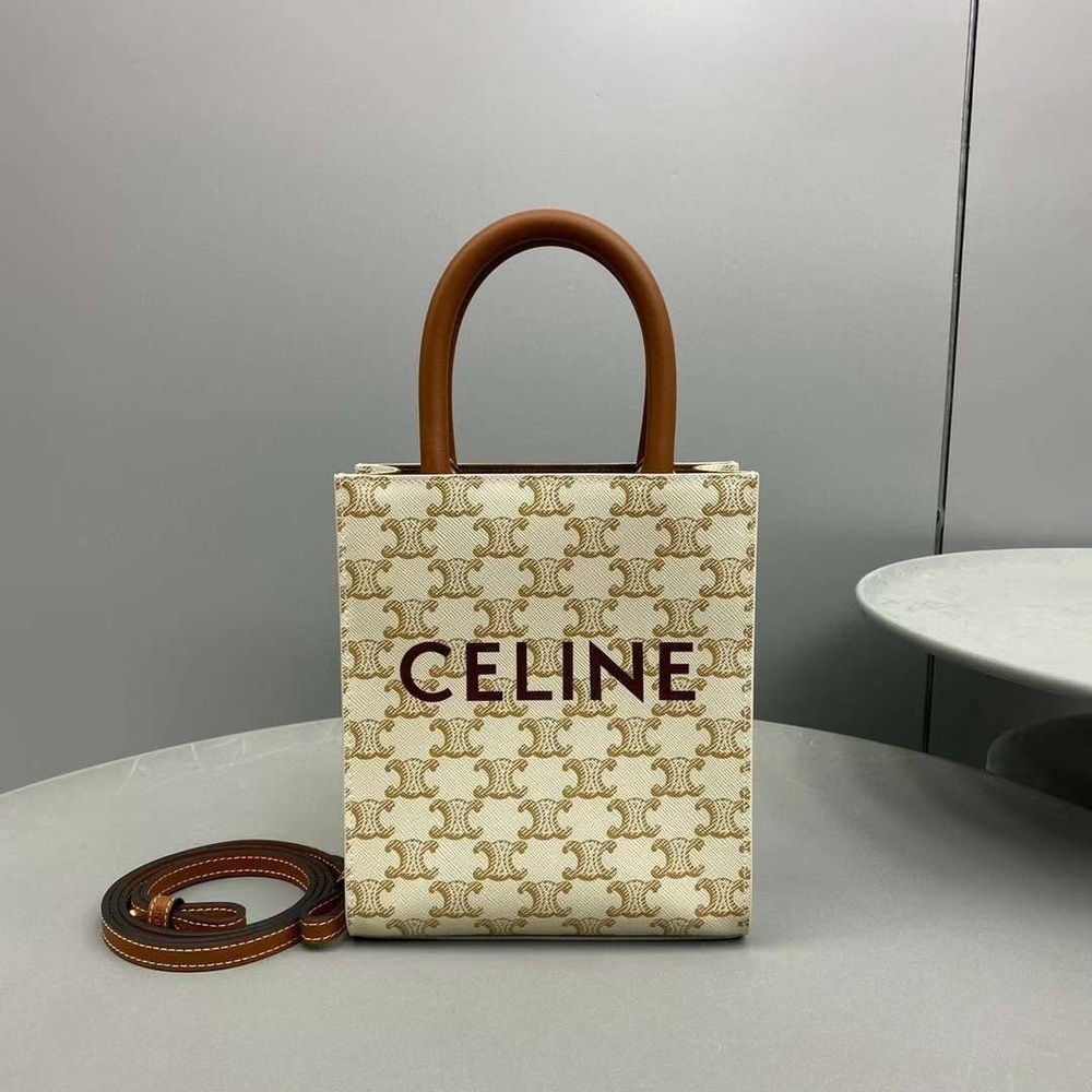 Celine Mini Cabas Vertical In Triomphe Canvas