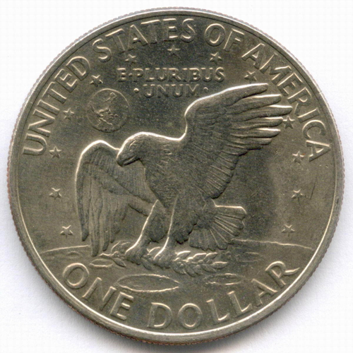 1 доллар 1972 год (D). США. Эйзенхауэр. Медь с медно-никелевым покрытием, диаметр 38.1 мм. AUNC