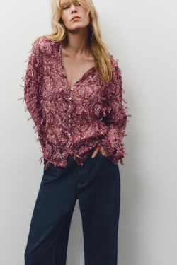 ZARA РУБАШКА ИЗ ТКАНИ С ПРИНТОМ С БАХРОМОЙ, РАЗНОЦВЕТНЫЙ