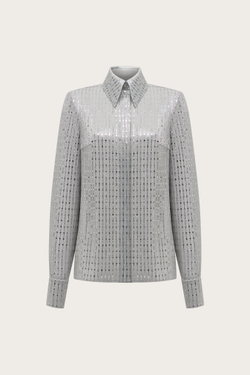 БЛУЗА ИЗ СЕРОГО ШЕЛКА С ЛЮРЕКСНОЙ НИТЬЮ