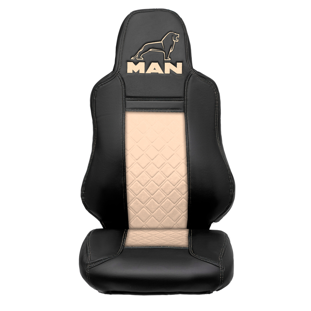 Чехлы MAN TGX, TGS с 2021 года без регулировки ремня безопасности водителя по высоте (экокожа, бежевый)