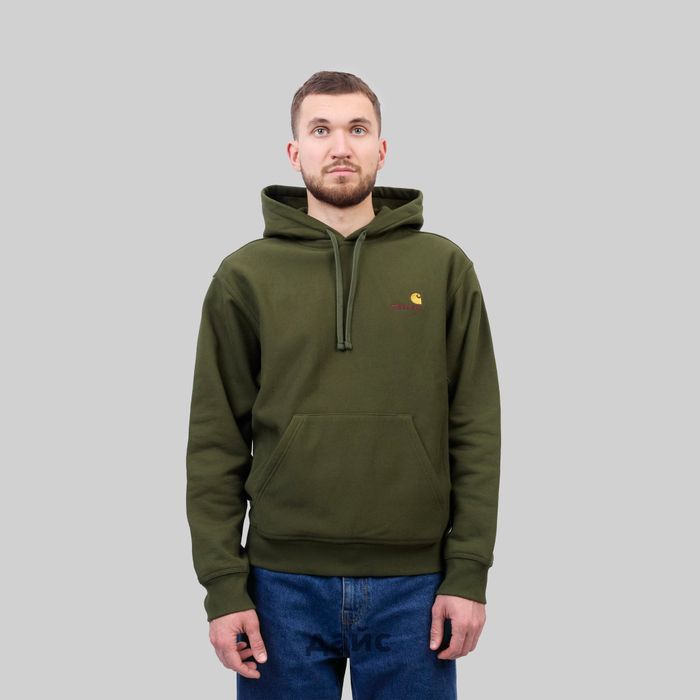 Толстовка мужская Carhartt WIP Hooded American Script артикул:I028279_tarragon - купить в магазине Дайс
