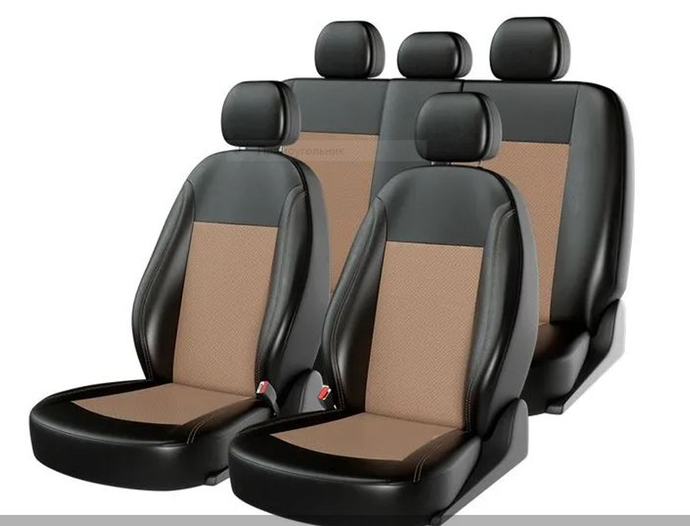 Чехлы на сидения CarFashion «ATOM LEATHER» 10943 - Экокожа -черный/бежевый/шов беж