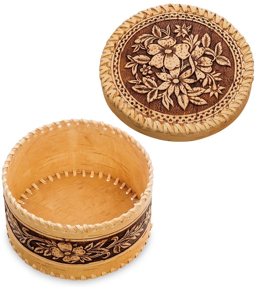 Народные промыслы BST-322 Шкатулка «Цветы» (береста)