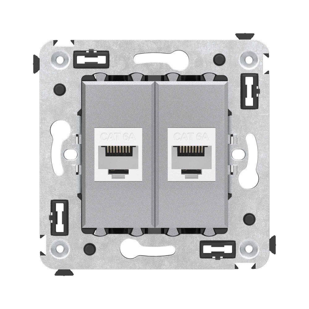 Компьютерная розетка RJ-45 без шторки в стену, кат.6А двойная, "Avanti", "Закаленная сталь"