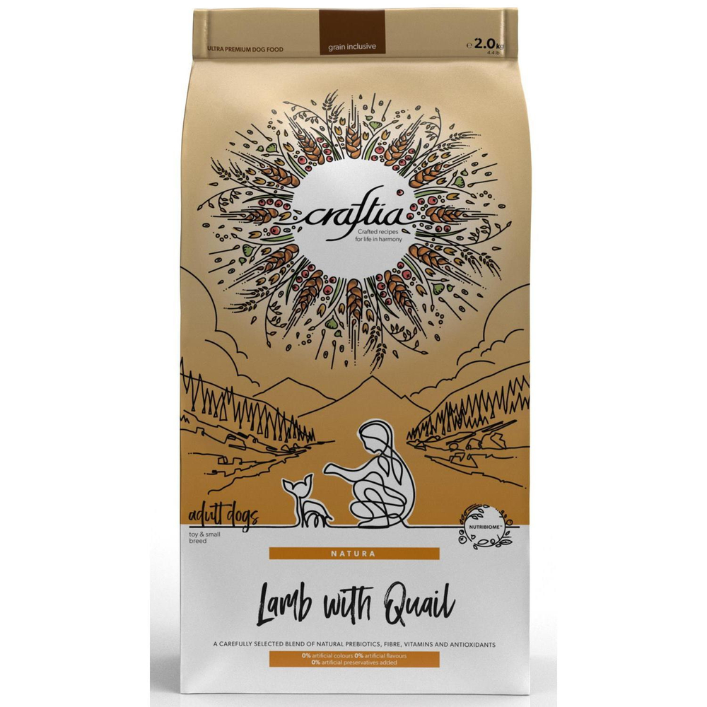 Корм для собак Craftia Natura, 2 кг, ягненок с перепелкой