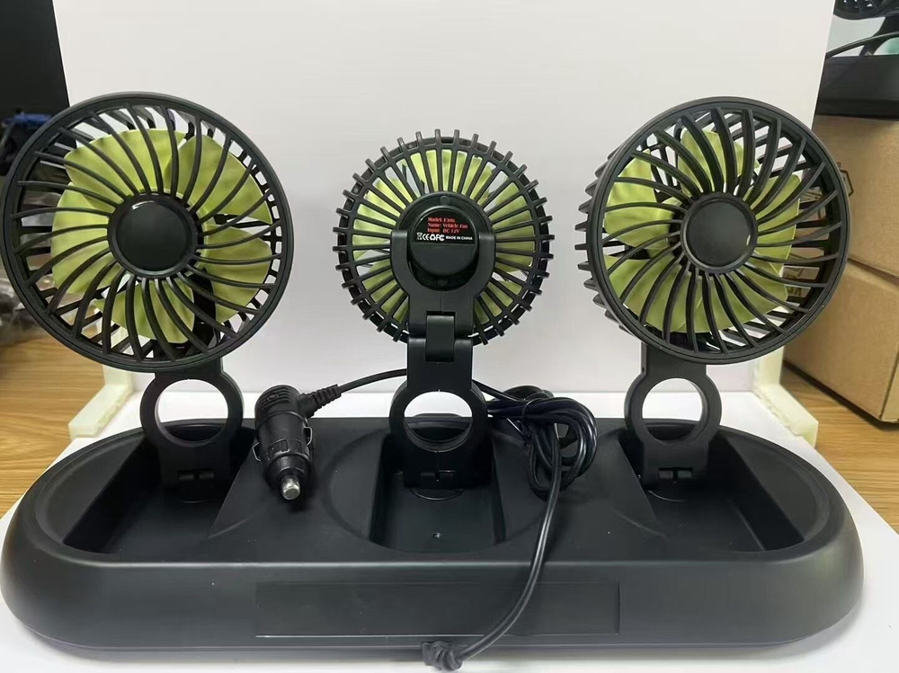 12V / Вентилятор автомобильный, с автовизиткой, тройной, поворотный