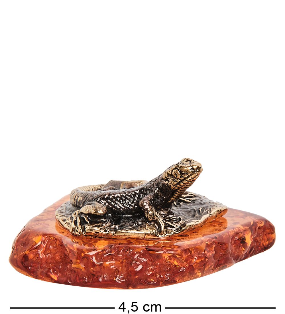 Народные промыслы AM-1479 Фигурка «Ящерка на камне» (латунь, янтарь)