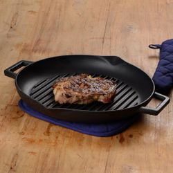 Сковорода-гриль 26 см чугун круглая с 2-мя ручками черная LAVA