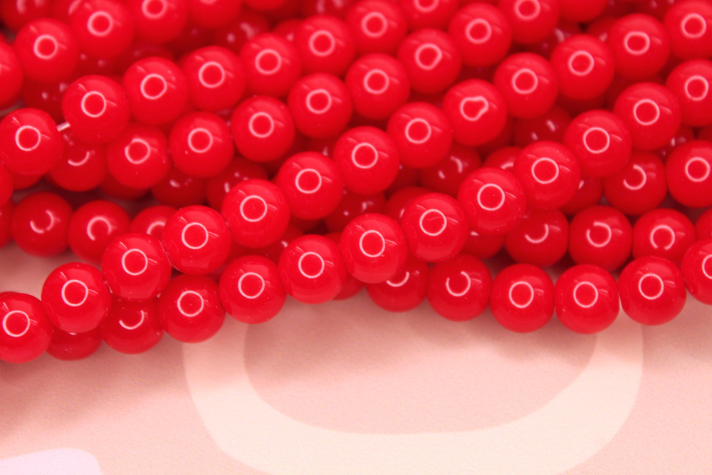 Бусины стекло красные 12 мм(нить 38 см)