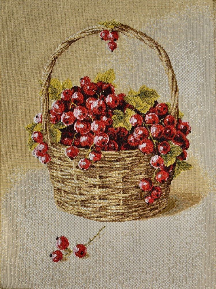Гобеленовая картина &quot;D. КОРЗИНА С КРАСНОЙ СМОРОДИНОЙ&quot; в багетной раме, Россия.