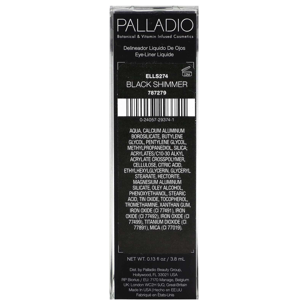 Palladio, жидкая подводка для глаз, черная, сияющая, ELLS274, 3,8 мл (0,13 жидк. унции)