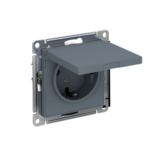 Розетка 1-м СП AtlasDesign 16А IP20 с заземл. защ. шторки с крышкой механизм грифель SE ATN000746