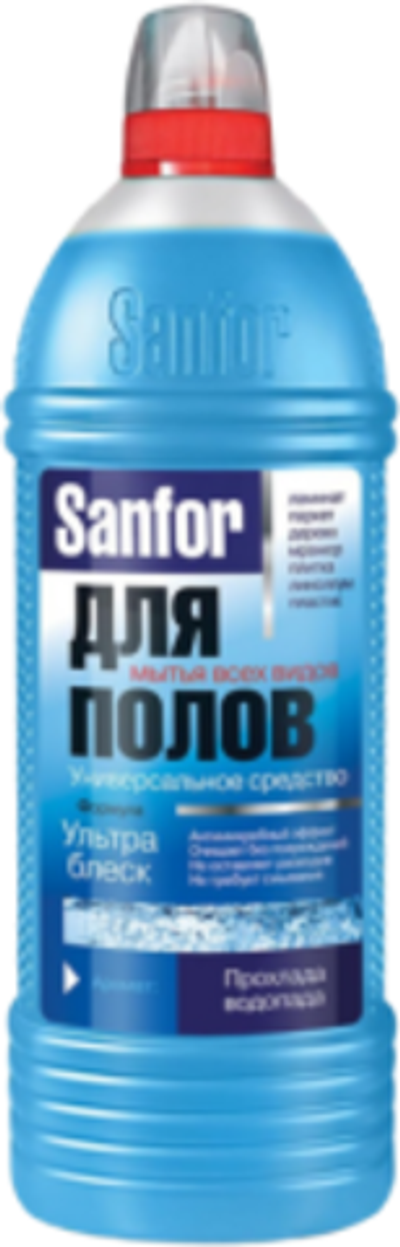 Средство для мытья полов Sanfor Ультра блеск Прохлада водопада, 1 л.