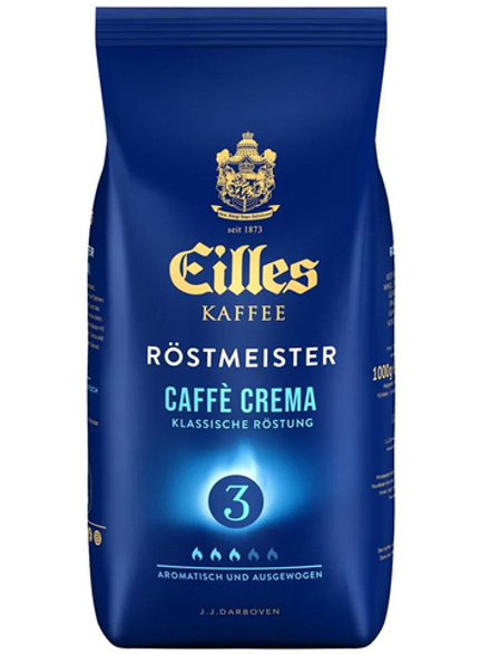 Кофе в зернах EILLES COFFEE Rostmeister Cafe Crema, 1000 г, Смесь зерен робусты и арабики, Классическая обжарка