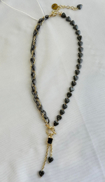 Колье "Амора" из гематита с черным цирконом, оттенок золото