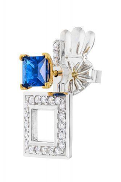 Серьги из серебра со вставками из выращенной синей шпинели и бесцветных фианитов