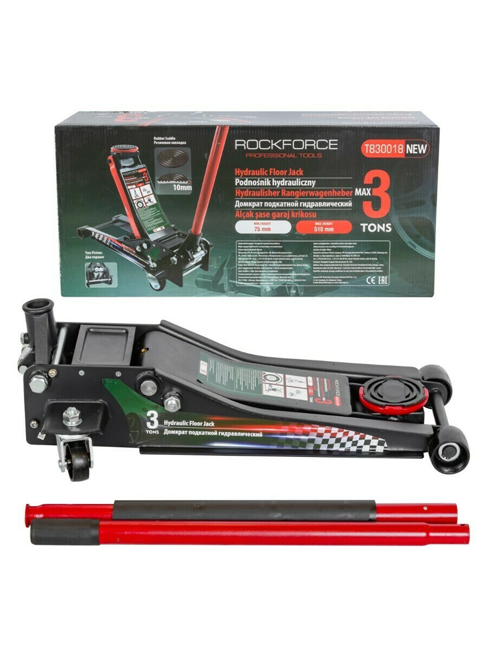 Домкрат подкатной гидравлический двухпоршневой 3т Rock FORCE RF-T830018NEW Rock FORCE RF-T830018NEW