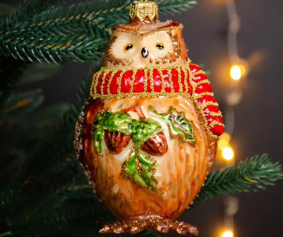 Елочное украшение Мудрая сова h-11 см., стекло, Витус (55005)