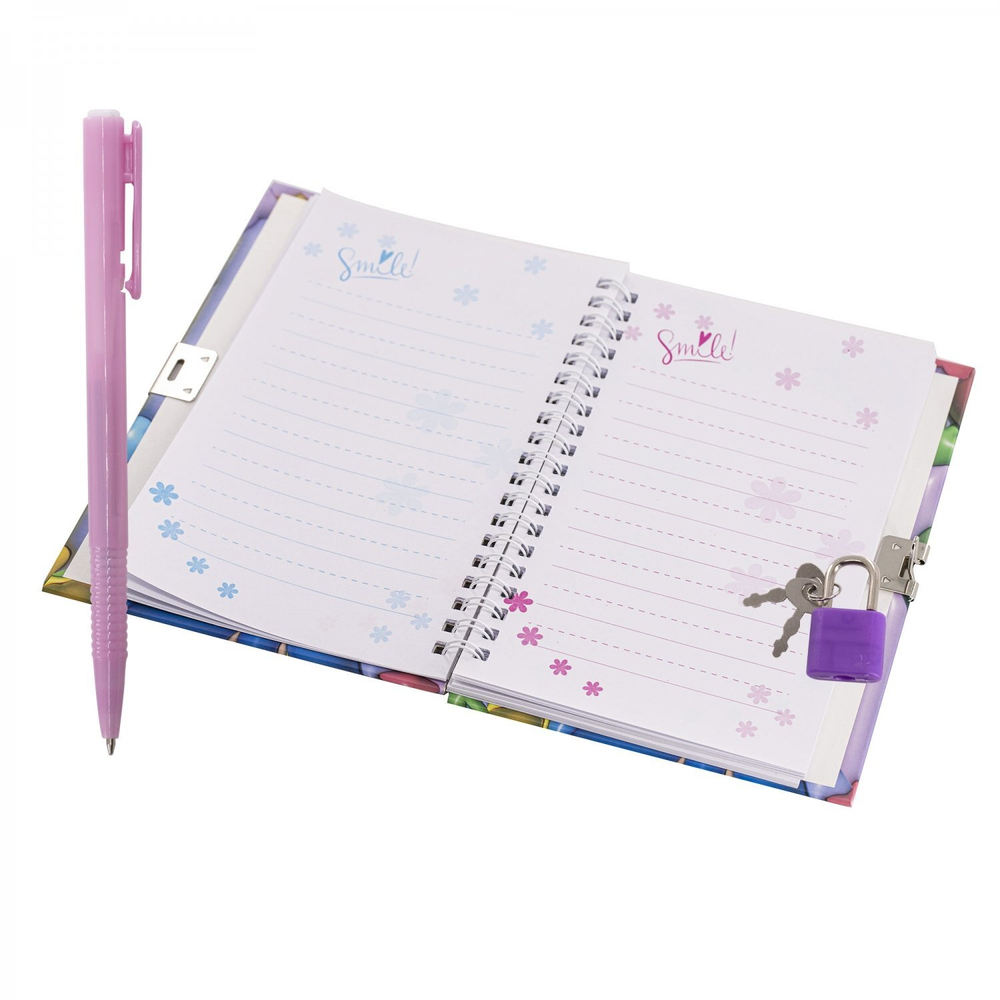 Блокнот в футляре, 18 см * 22 см, гребень, Alingar, мат.ламин, эффект 3D, ручка, замочек, диз. блок, линия, 45 л., "Цветы", сиреневый