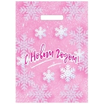Пакет с вырубной ручкой 29х40см (35) (Снежинки на розовом) НГ Артпласт (х50/1000)