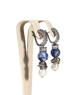 Серьги с содалитом и жемчугом