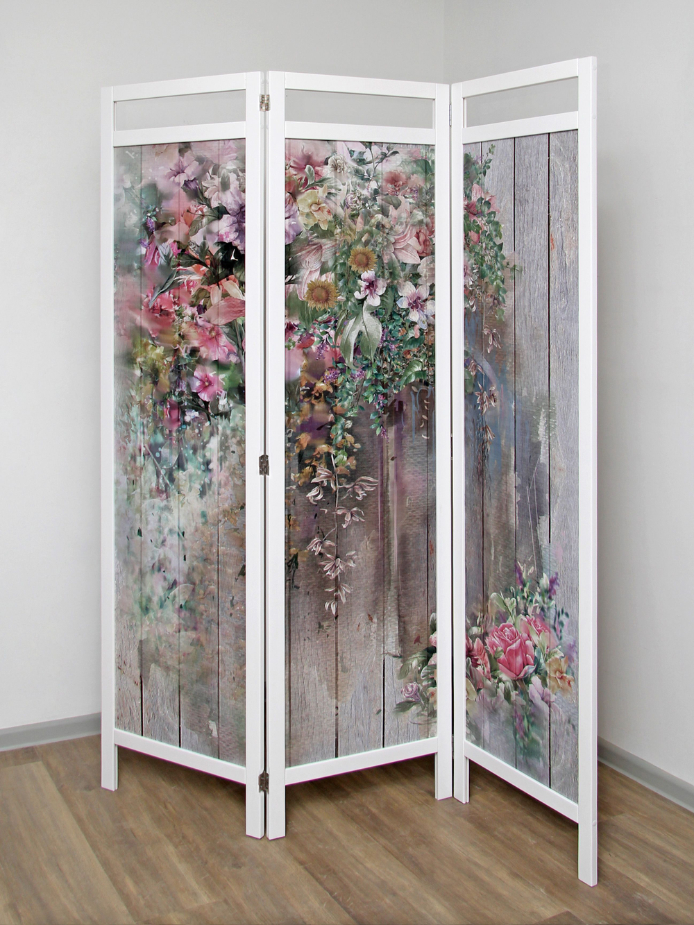 Ширма - перегородка для зонирования пространства деревянная с картинкой с обеих сторон "Райские птички", 3 створки, 480*1800 мм