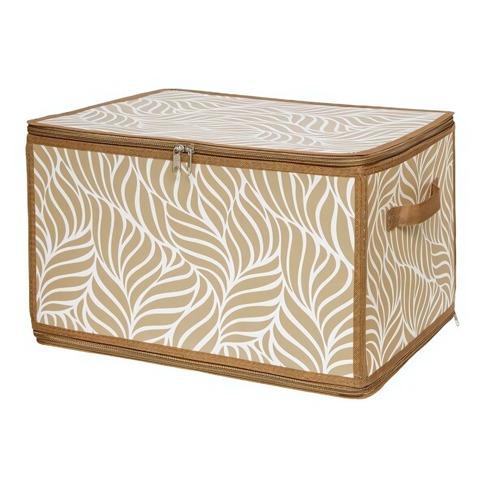 Короб складной на молнии "Листья", Д400 Ш300 В250, бежевый