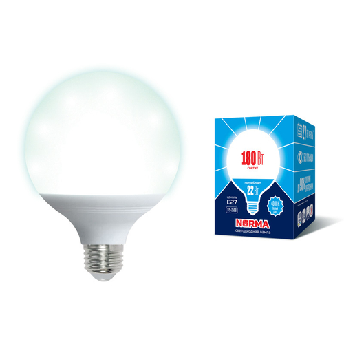 LED-G120-22W/4000K/E27/FR/NR Лампа светодиодная. Форма шар, матовая. Серия Norma. Белый свет (4000K). Картон. ТМ Volpe.