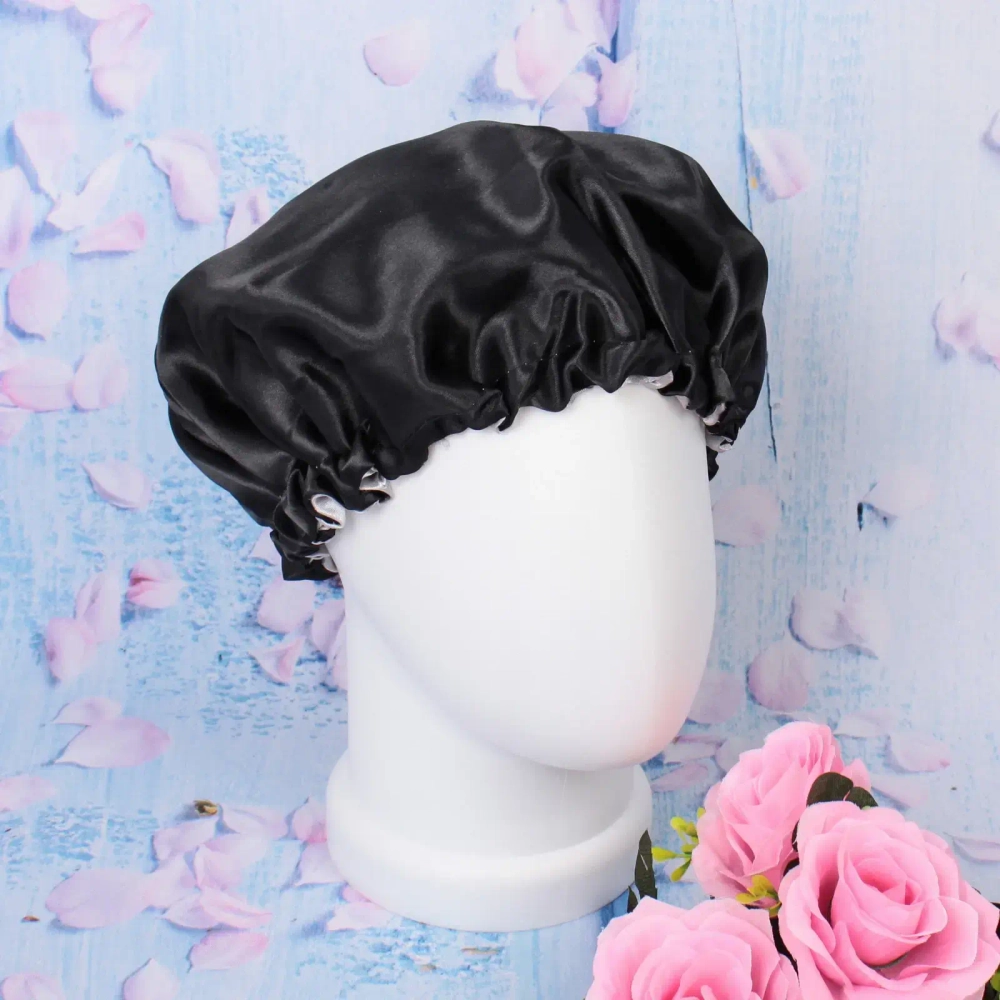 Шапочка атласная косметическая для сна и укладки волос «KLEVER», двухсторонняя, цвет черный янтарь, 58р