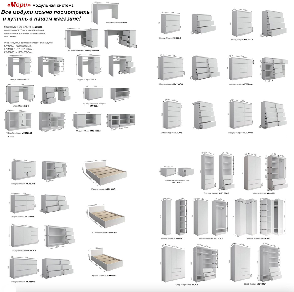 Комод для одежды с ящиками Белый, Мори, 80х40х77 см ДСВ Мебель