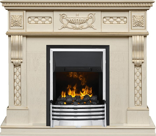 Каминокомплект Corsica - Слоновая кость с патиной (Ширина 1100) с очагом Flagstaff