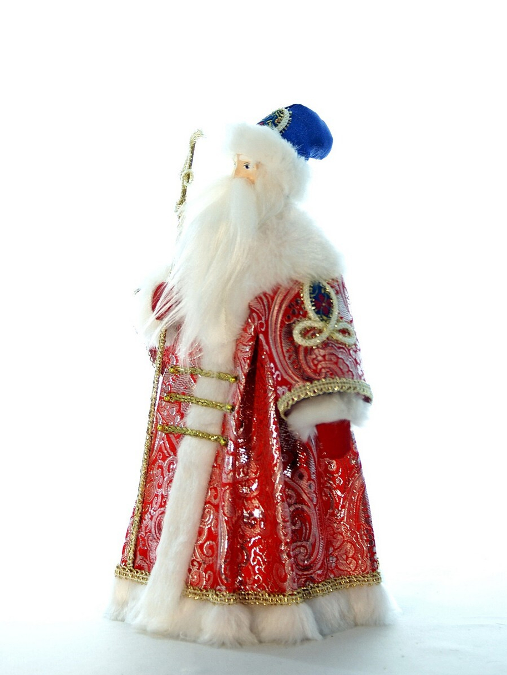 Кукла фарфоровая Дед Мороз в боярской шубе из парчи