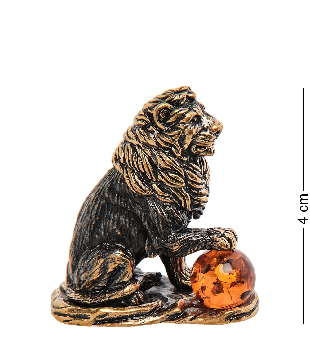 Народные промыслы AM-3139 Фигурка «Лев с шаром» (латунь, янтарь)