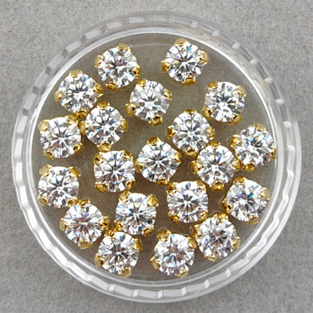 Фианиты шатоны в оправах, Crystal White/Gold 14k