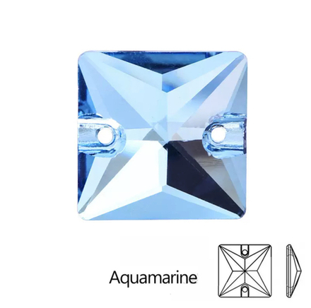 Стразы пришивные, Square, Aquamarine, 202, 16mm, (72 ea/pkg), 5A+, (F2)