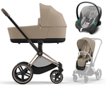 Коляска 3 в 1 Cybex Priam IV Rosegold complete и автокресло Aton S2 i-Size Lava Grey Cozy Beige