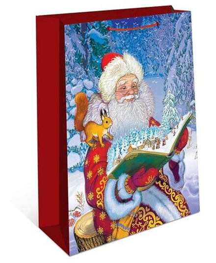 Пакет подар. бум. новогодн. 33*42*10см 157гр/м Дед Мороз и белочка