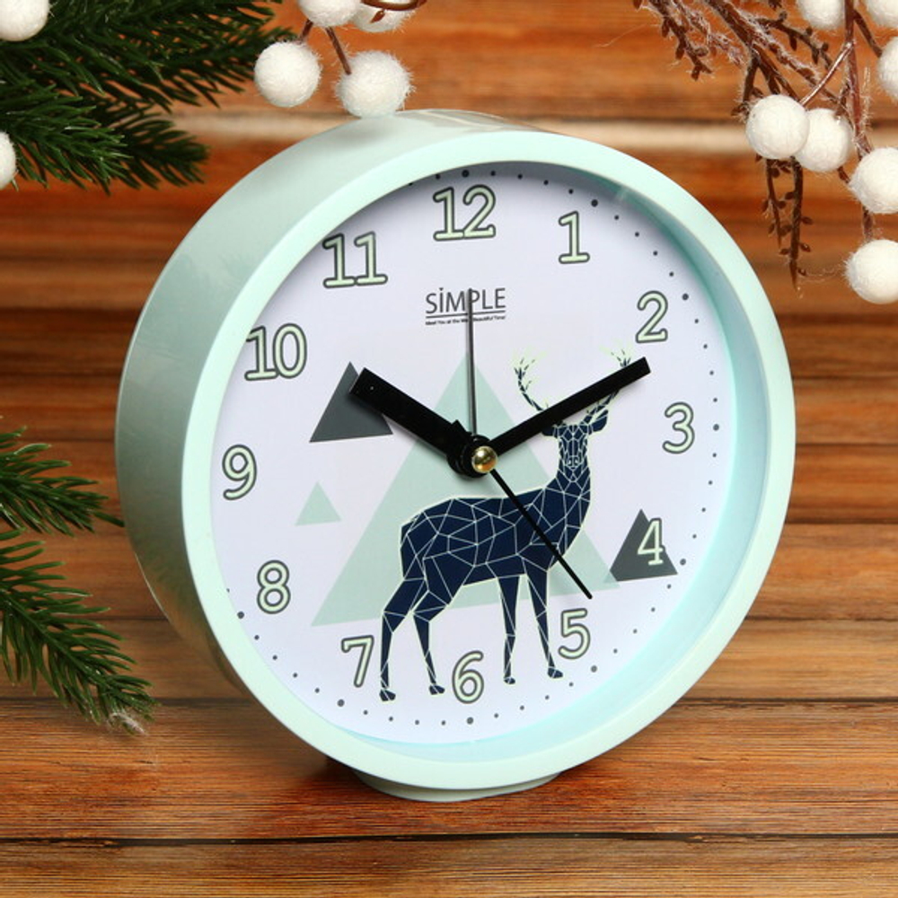 Будильник «Олень» круг синий 14*14*4,5см MLS920