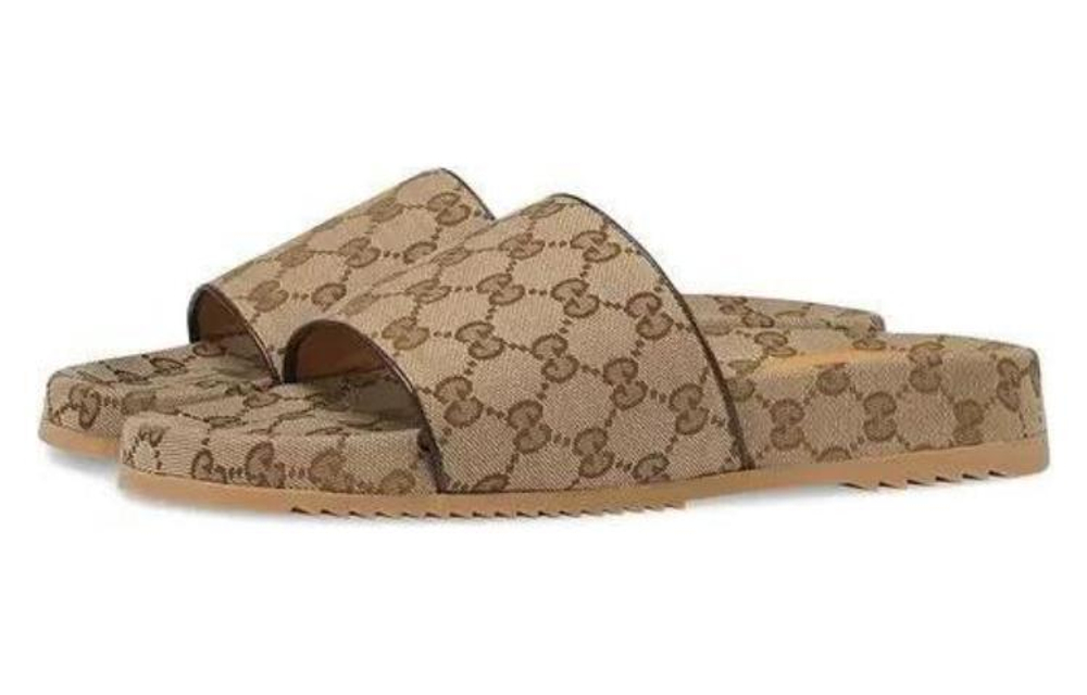 GUCCI Gucci open-toed set with one-word slippers men's ebony color