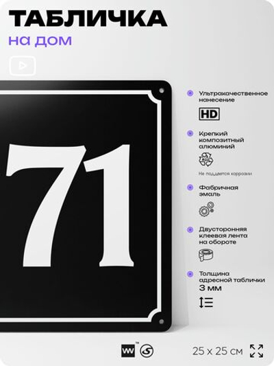 Адресная табличка с номером дома 171, на фасад и забор, черная, 25х25 см, Айдентика Технолоджи