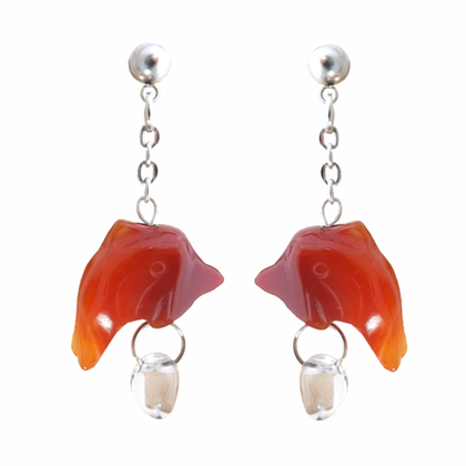 Серьги дельфины из сердолика