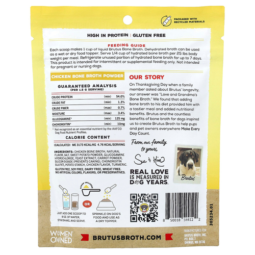 Brutus Bone Broth, Hip & Joint, порошок из бульона из куриных костей, для взрослых собак, 99 г (3,5 унции)