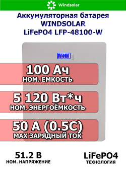 Литиевый аккумулятор WINDSOLAR 100Ач 48В LiFePO4