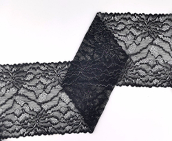 Эластичное кружево, ОПТ, 20 см, черное с серебристой кордовой нитью, м, (Арт: EK-2295), м