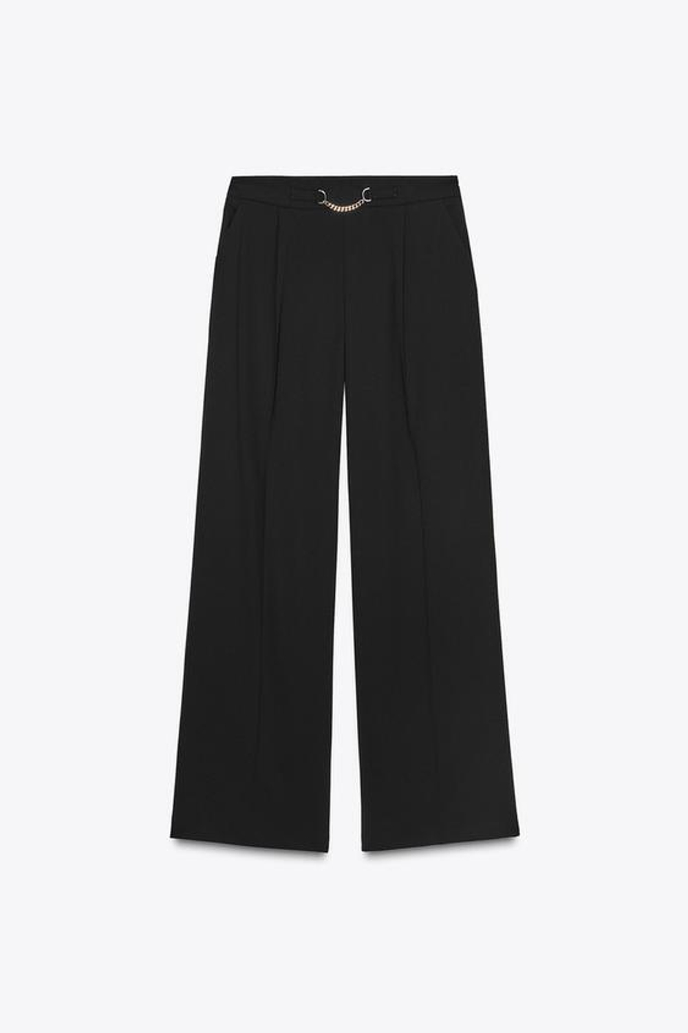 ZARA БРЮКИ С ШИРОКИМИ ШТАНИНАМИ И ЦЕПЬЮ, ЧЕРНЫЙ