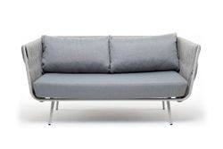 "Монако" диван 2-местный плетеный из роупа, каркас алюминий светло-серый (RAL7035) шагрень, роуп светло-серый 40 мм, ткань светло-серая