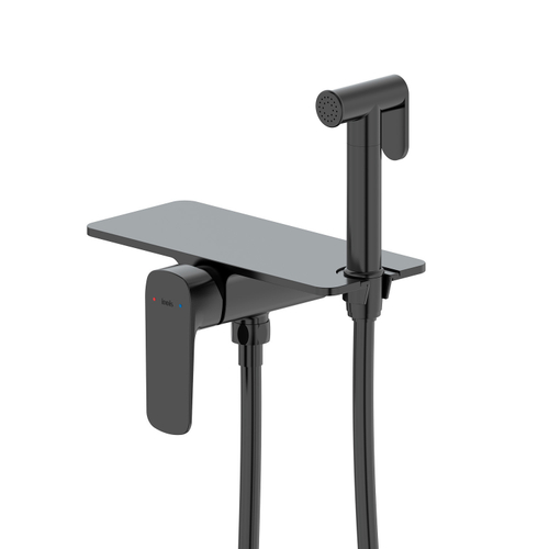 СМЕСИТЕЛЬ С ГИГИЕНИЧЕСКИМ ДУШЕМ (ВСТРАИВАЕМЫЙ) AXES, С ПОЛКОЙ, ЧЕРНЫЙ (1/10) "IDDIS" AXEBLSHI08